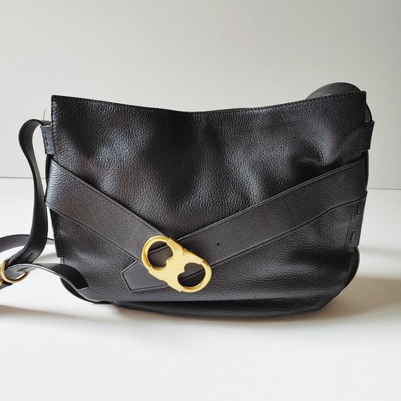 Tory Burch Handbags - TORY BURCH black gemini leather belted hobo bag